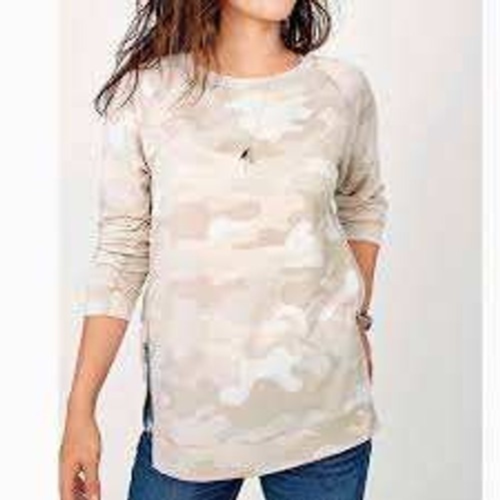 Stella & Dot Womens Cream Camo Side Zip Sweatshirt MEDIUM Minimalist Athleisure